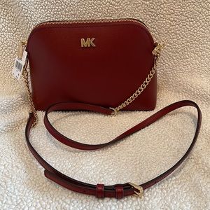 NWT Michael Kors Mott Zip Dome Crossbody Leather, Brandy